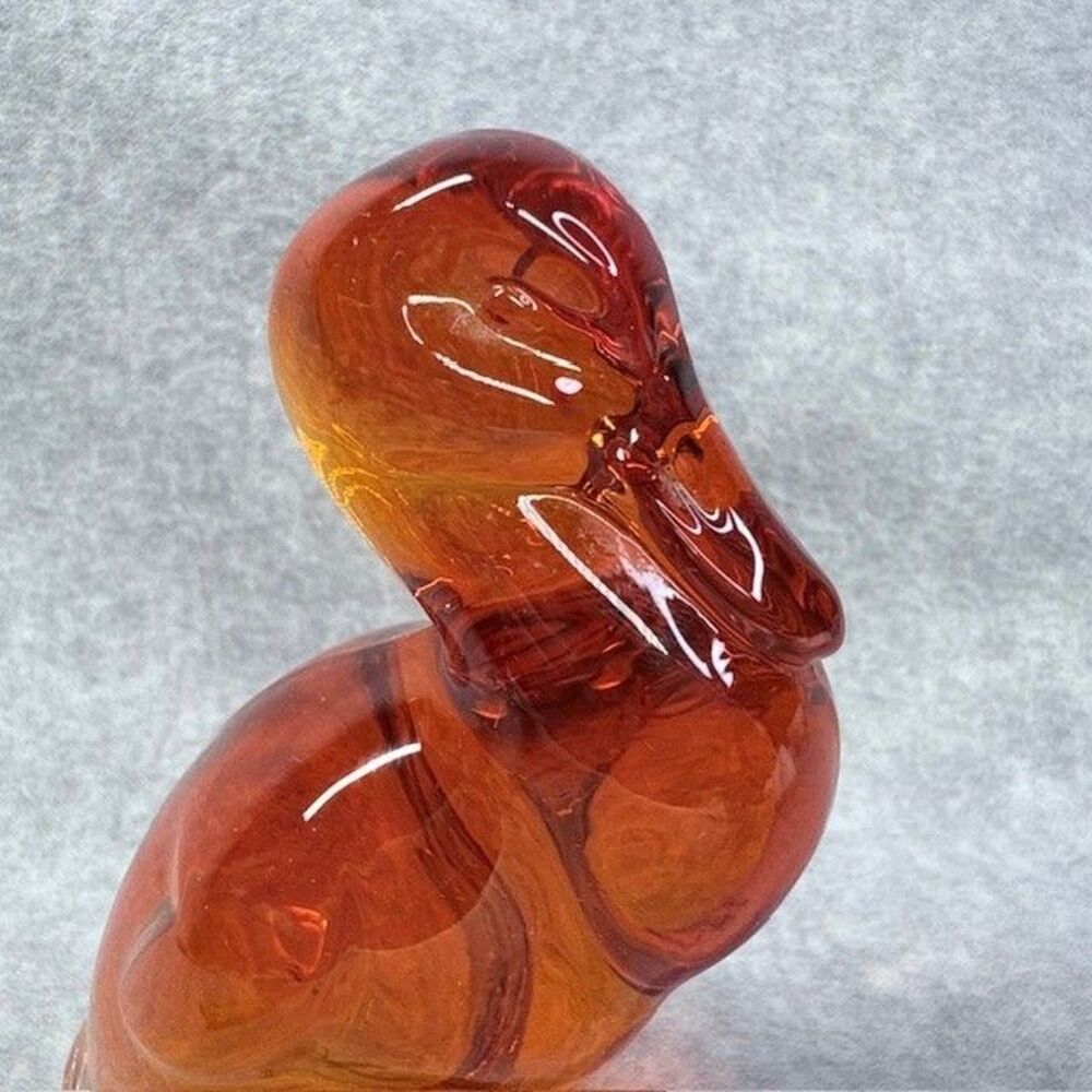 Vintage 1960s Viking Art Glass Amber Duck Epic Line Tucked Bill 4-1/2" Figurine - Picture 7 of 9